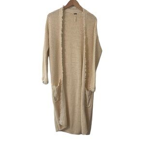 Free People Wouldn't Knit Be Nice Long Line Cardigan Ivory Womens Size Small